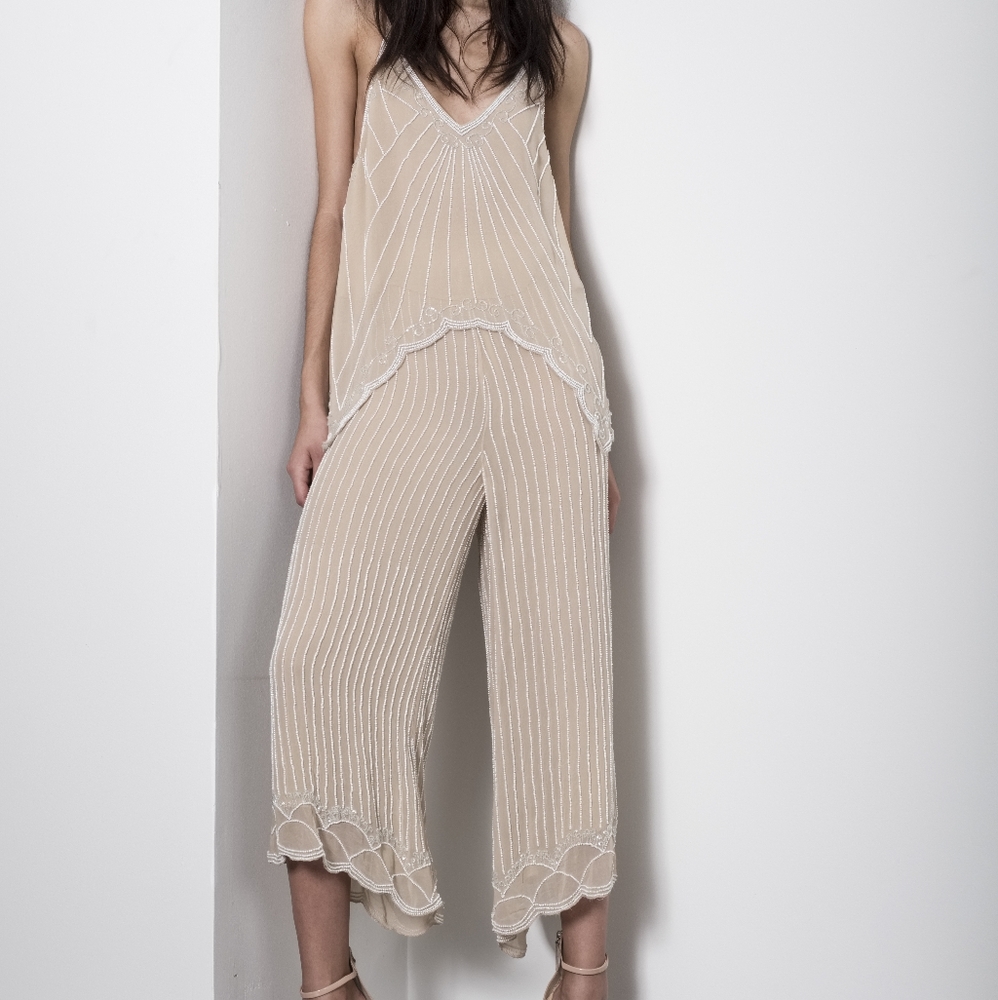 NWT Retrofete Silk chiffon Beaded Pants